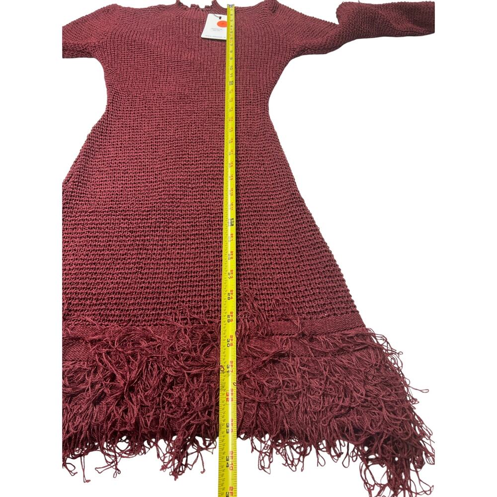 Allyson Red Knit Fringe Hem Dress Size S/M NWT | Long Sleeve Bodycon Textured - Picture 9 of 10